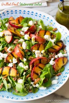 
                    
                        Grilled Peaches and Watercress Salad with Basil Vinaigrette on ASpicyPerspective... #salad #peaches
                    
                