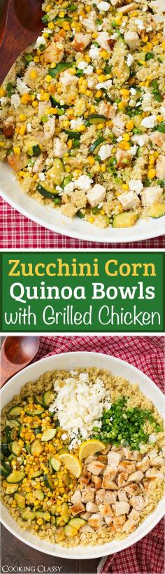 Zucchini Corn and Quinoa Bowls with Grilled Chicken and Lemon (omit the cheese)