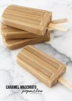 Caramel Macchiato Popsicles. I love Caramel Macchiatos from Starbucks, so I decided to put that flavor into a popsicle.  With only two ingredients, they are all kinds of awesome!   peek + pin --> http://livelaughrowe.com/caramel-macchiato-popsicles/   #coffeelovers     #frozentreats     #summertime     #popsicles     #caramelmacchiato    #IDelight   #sp  ﻿