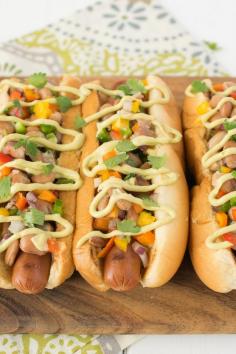 
                    
                        Mexican style hot dogs with Avocado Creme
                    
                