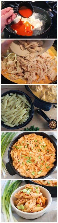 Buffalo Chicken Cheesy Penne Pasta Recipe - Spicy, Cheesy, Creamy Buffalo Sauce is tossed with shredded chicken and penne pasta for an irresistibly delicious dish made in 20 minutes!