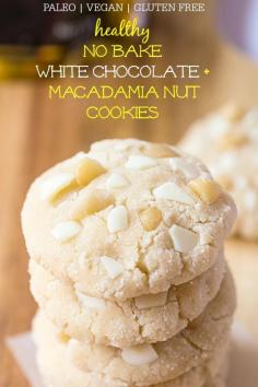 Healthy No Bake White Chocolate Macadamia Nut Cookies- Inspired by Subway’s infamous cookies, these healthy white chocolate macadamia nut cookies are fudgy, chewy and require no baking at all! 1 bowl and 10 minutes is all you’ll need to whip these beauties up which are paleo, vegan, gluten free, dairy free AND come with a high protein option! @thebigmansworld - thebigmansworld.com