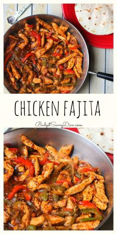 This is THE BEST Chicken Fajita Recipe EVER! My family cannot wait till I make it again - done in UNDER 30 minutes - Must make weekday meal - Chicken Fajita Recipe [add onion and green onion instead of peppers. -Laura Beth]