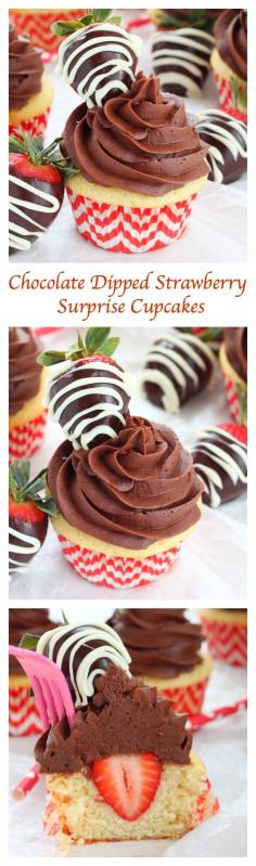 Chocolate dipped strawberry surprise cupcakes recipe