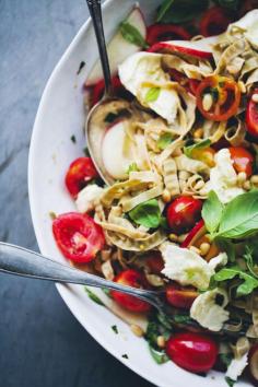 
                    
                        Summer Pasta with Smashed Tomatoes, Peaches & Mozzarella
                    
                