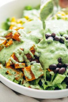 
                    
                        Spicy Southwestern Salad with Avocado Dressing - A huge bowl of flavor-packed, colorful, healthy real food for 315 calories. Vegetarian / easily adaptable to vegan.
                    
                