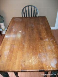 Refinishing the Dining Room Table and how it's held up after 3 years. http://saving4six.com/2014/06/refinishing-the-dining-room-table-2.html