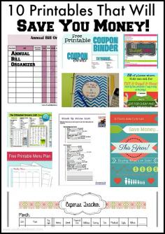 10 Printables That Will Keep You Organized AND Help You Save Money! Be organized with paying your bills, knowing what you need and don’t need at the grocery, and so much more with these free printables.