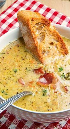 Roasted Broccoli and Cheddar Soup.  Unfortunately the link went no where, but doesn't it look yummy?  Gets me in the mood for broccoli soup.