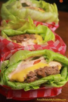 Lettuce Wrapped Cheeseburgers- what a great alternative! Use with ground turkey or veggie burgers