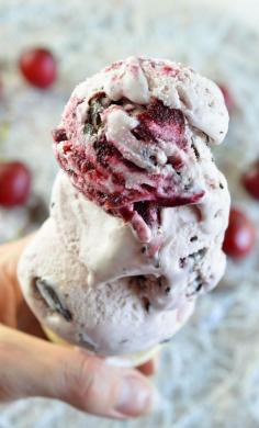Chocolate Chunk and Cherry Ice Cream Recipe - This Homemade Cherry Garcia Ice Cream is made quick and easy with only a handful of ingredients. No ice cream maker needed for this delicious dessert