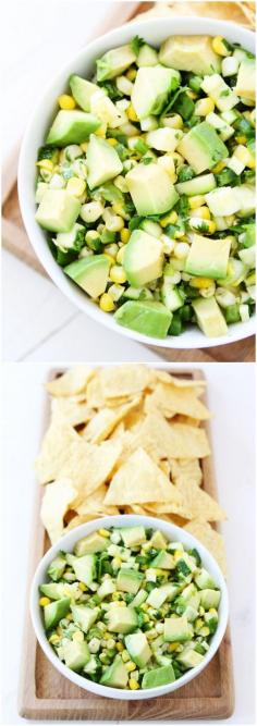 Zucchini, Corn, and Avocado Salsa on http://twopeasandtheirpo... Love this fresh and healthy salsa! #glutenfree #vegan #zucchini