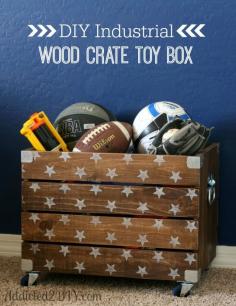 DIY Industrial Wood Crate Toy Box with Star Stencil for Kid's and Boy's Room | Addicted 2 DIY