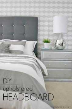 DIY Upholstered Headboard with a High End Look! We were able to create this beautiful headboard for the master bedroom for way less and no sewing was involved!