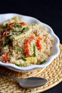 Lemon Quinoa with Artichokes, Roasted Peppers and Basil...A healthy springtime side dish.  170 calories and 4 Weight Watchers PP | cookincanuck.com #recipe #vegan
