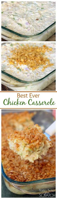 Mom's Chicken Casserole--this is my husband's favorite meal! Recipe on TastesBetterFromScratch.com