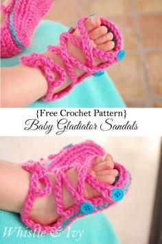 Free Crochet Pattern - Button Gladiator Baby Sandals {Pattern by Whistle and Ivy}