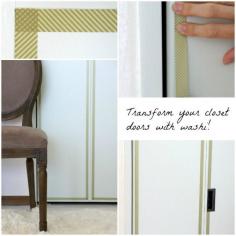 Transform your plain closet doors with washi tape! Easy way to add a designers touch to your space!