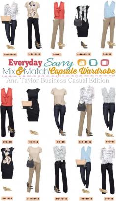 
                    
                        Ann Taylor business casual capsule wardrobe can help you think less about your clothing and more about everything else in your life. Plus you will still look great with these fantastic business casual outfits. Ann Taylor pieces are well made and have both a classic but on trend look.  Perfect for your on the go lifestyle.  fashion, idea
                    
                