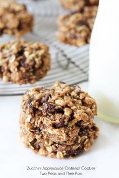 Zucchini Applesauce Oatmeal Cookie Recipe on twopeasandtheirpod.com...plus links to other blog posts with other zucchini recipes.