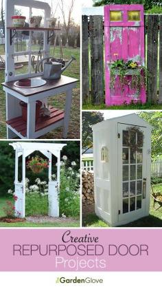 Love the pink door. Repurposed Door Projects for the Garden • Lots of ideas & Tutorials!