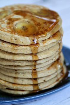 Banana Oatmeal Pancakes Recipe - RecipeGirl.com witth a few changes can make this even healthier! yum!