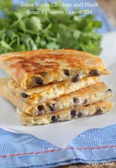 Salsa Verde Chicken and Black Bean 3 Cheese Quesadilla #chicken #dinner