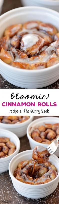 These Blooming Cinnamon Rolls are full of ooey, gooey caramel goodness. Try this recipe for a dessert or as part of a special breakfast or brunch.