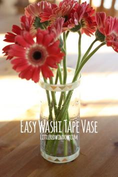 DIY Craft Projects with Washi Tape | Easy Washi Tape Vase by DIY Ready at http://diyready.com/100-creative-ways-to-use-washi-tape/