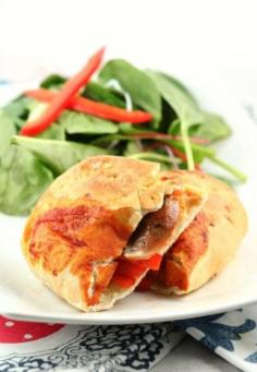 The kids were crazy for these and they are so easy! Sausage and Pepper Pizza Sandwiches - Low Calorie, Low Fat Healthy Dinner Recipe