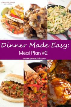 
                    
                        Dinner Made Easy: Meal Plan #2 - Standing in the kitchen, scratching your head, trying to decide on what to have for dinner tonight? No more. Below are 10 great recipes to make for dinner, sides to go with each meal, and a dessert recipe!
                    
                