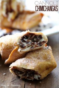 Cannoli Chimichangas…This recipe is phenomenal! Cannoli filling, deep fried and coated in cocoa sugar dessert recipe