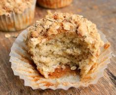 Banana Oatmeal Muffin with Pecan Brown Sugar Topping A soft moist oatmeal banana muffin with the perfect blend of warm spices inside and a pecan brown sugar topping on top.