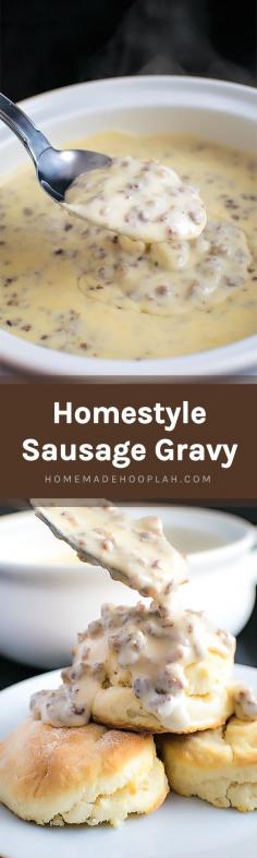 Homemade gravy on biscuits