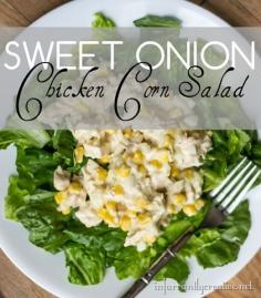 SUMMER SALAD: Sweet Onion Chicken Corn Salad | I love eating sweet corn in the summertime! This chicken corn salad is the perfect mix of sweet and salty, and my whole family loves it!