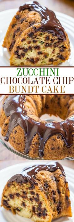 
                    
                        Zucchini Chocolate Chip Bundt Cake with Chocolate Ganache - The best zucchini cake ever!! Soft, moist, and you can't even taste the zucchini! Tastes like a yellow bakery cake drenched in chocolate!!
                    
                