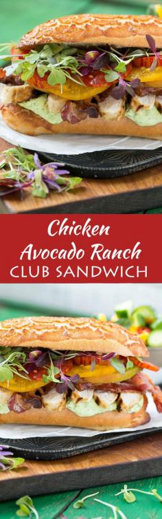 
                    
                        This updated club sandwich includes lemon herb grilled chicken, homemade avocado ranch spread, plenty of bacon and lots of summer tomatoes.
                    
                