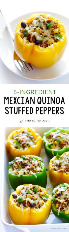 5 Ingredient Mexican Quinoa Stuffed Peppers --- looks really good & you could always play around with different stuffing ingredients