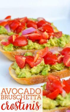 
                    
                        A fresh and light appetizer recipe that everyone will love - Avocado Bruschetta Crostinis! Plus, they're easy to make. | The Love Nerds
                    
                