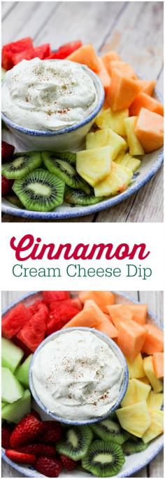 
                    
                        Cinnamon Cream Cheese Dip - a decadent dip recipe for fruit, cookies or sweet crackers!
                    
                