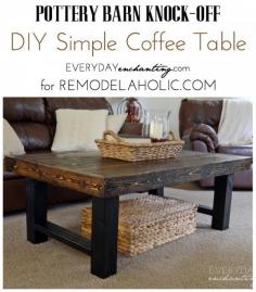Hack - Pottery Barn - DIY Simple Coffee Table | Learn how to build a wood slab coffee table by Everyday Enchanting for Remodelaholic.com
