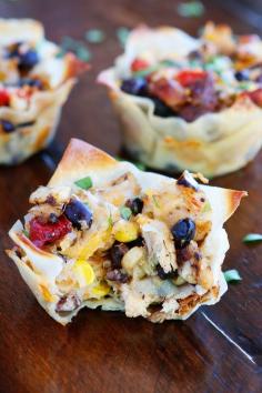 Make these fun Southwestern Chicken Cups using Wonton Wrappers in a Muffin Tin! Great for using up leftover rotisserie chicken or boneless, skinless chicken breasts. CQ note - This recipe keeps calling Ro-Tel to me.