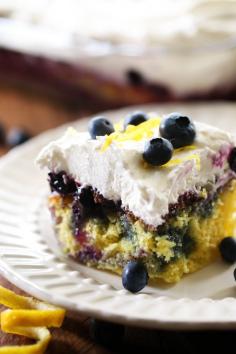
                    
                        Lemon Blueberry Poke Cake... this recipe is easy, delicious and refreshing! The cake is infused with such a light and incredible flavor making each bite equally as tasty as the last!
                    
                