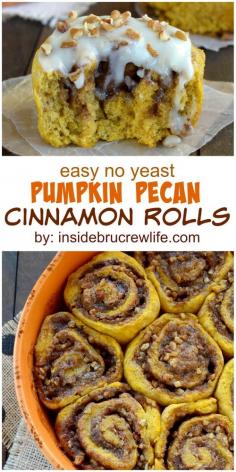 Easy No Yeast Pumpkin Pecan Cinnamon Rolls