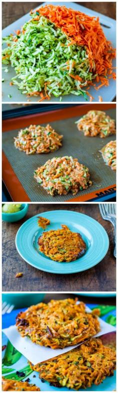 Baked Sweet Potato and Zucchini Fritters (vegan, gluten-free) & Homemade Spicy Honey Mustard - You don't have to fry these healthy fritters in gobs of oil. They're baked, satisfying, and a great way to work in extra veggies!