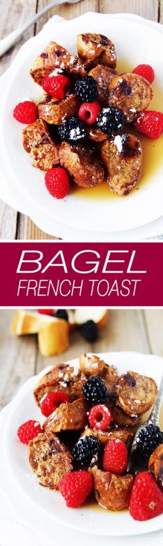 
                    
                        Such a fun idea to turn bagels into French Toast.
                    
                