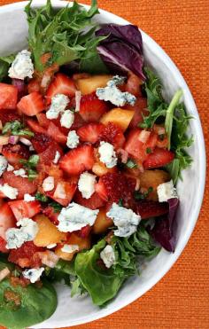 Strawberry Melon Salad with Watermelon Vinaigrette