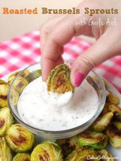 Roasted brussels sprouts with garlic Aioli - swap out mayo w plain Greek yogurt