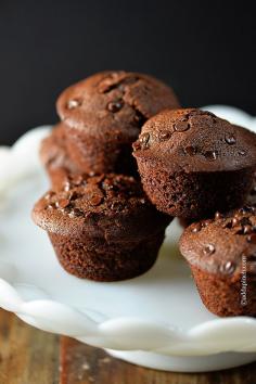 Chocolate Chocolate Chip Muffins definitely make a welcome treat in the mornings for breakfast, for a special brunch, showers, and even for a special sweet treat.
