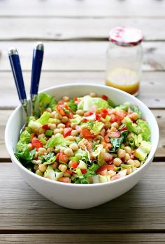 chickpea salad with red wine vinegarette best salad dressing ever.